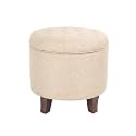 Homepop Home Decor Upholstered Round Tufted Foot Rest Ottoman Ottoman with Storage for Living Room &amp; Bedroom Decorative Home Furniture, Twine Small