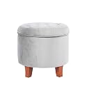 Homepop Home Decor | Upholstered Round Velvet Tufted Foot Rest Ottoman | Ottoman with Storage for Living Room &amp; Bedroom | Decorative Home Furniture, Gray Small