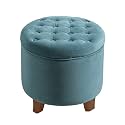 Homepop Home Decor | Upholstered Round Velvet Tufted Foot Rest Ottoman | Ottoman with Storage for Living Room &amp; Bedroom | Decorative Home Furniture, Teal Small