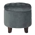 Homepop Home Decor | Upholstered Round Velvet Tufted Foot Rest Ottoman | Ottoman with Storage for Living Room &amp; Bedroom | Decorative Home Furniture, Dark Gray Small
