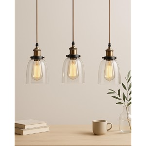 homesake 3-lights linear cluster chandelier modern bell glass shade hanging light antique gold socket e27 holder decorative black urban retro nordic style ledfilament bulb