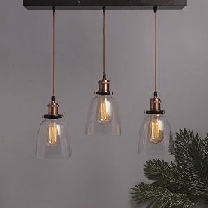 homesake3-lights linear cluster chandelier modern bell glass shade hanging light antique copper socket e27 holder decorative black urban retro nordic style ledfilament bulb