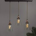 Homesake® 3-Lights Linear Cluster Chandelier Modern Glass Bell Shade Hanging Light, E27 Holder, Decorative, Black, Urban Retro, Nordic Style, LED/Filament Bulb (Rose Gold)