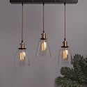 Homesake®3-Lights Linear Cluster Chandelier Modern Bell Glass Shade Hanging Light, Antique Copper Socket, E27 Holder, Decorative, Black, Urban Retro, Nordic Style, LED/Filament Bulb
