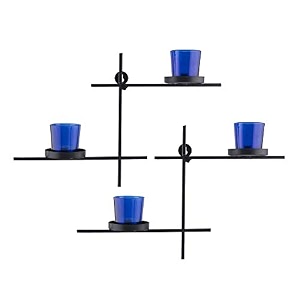 homesake modern geometric wall mounted candle holder with 4 blue glass tealight cups black metal wall sconce decor wall art for living bedroom dining room amp home dcor return gifts for pooja