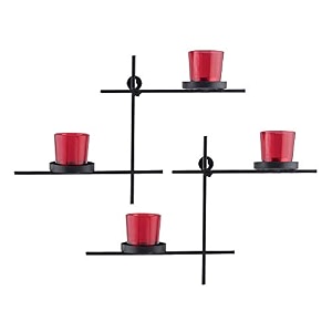 homesake black ladder wall candle holder set of 2 with red votive tealight holders decorative metal wall hanging for living bedroom diwali decor amp home decoration return gifts for pooja