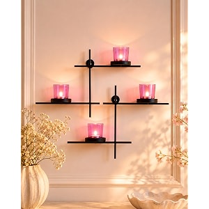 homesake modern geometric wall mounted candle holder with 2 pink glass holder black metal wall sconce decor wall art for living bedroom dining room amp home dcor return gifts for pooja