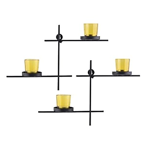 homesake black ladder wall candle holder set of 2 with yellow votive tealight holders decorative metal wall hanging for living bedroom diwali decor amp home decoration return gifts for pooja