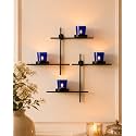Homesake® Modern Geometric Wall Mounted Candle Holder with 4 Blue Glass Tealight Cups, Black Metal Wall Sconce, Decor Wall Art for Living, Bedroom, Dining Room &amp; Home Décor, Return Gifts for Pooja