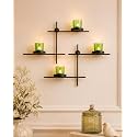 Homesake® Modern Geometric Wall Mounted Candle Holder with 4 Green Glass Tealight Cups, Black Metal Wall Sconce, Decor Wall Art for Living, Bedroom, Dining Room &amp; Home Décor, Return Gifts for Pooja