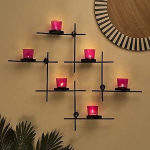 homesake black scorching ladder wall tealight holder set of 2 six pink votive candle holders decorative metal wall hanging for home decor diwali decor amp festive lighting return gifts for pooja