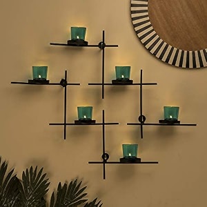 homesake black scorching ladder wall tealight holder set of 2 six turquoise votive candle holders decorative metal wall hanging for home decor diwali decoration amp festive lighting