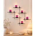 Homesake® Black Scorching Ladder Wall Tealight Holder Set of 2, Six Pink Votive Candle Holders, Decorative Metal Wall Hanging for Home Decor, Diwali Decor &amp; Festive Lighting, Return Gifts for Pooja
