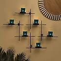 Homesake® White Scorching Ladder Wall Tealight Holder Set of 2, Six Blue Votive Candle Holders, Decorative Metal Wall Hanging for Home Decor, Diwali Decor &amp; Festive Lighting, Return Gifts for Pooja