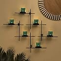 Homesake® Black Scorching Ladder Wall Tealight Holder Set of 2, Six Turquoise Votive Candle Holders, Decorative Metal Wall Hanging for Home Decor, Diwali Decoration &amp; Festive Lighting