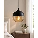 Homesake® Glass Pendant Light Black Loft Bar Counter Dining Room Creative LED/Filament Ceiling Hanging Lamp, E27, Sphere with Bulb (Black)