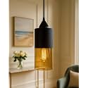 Homesake Modern Pendant Light, LED Edison Bulb, Glass Hanging Lamp, Stylish Ceiling Fixture, Contemporary Home Decor, Living Room, Dining Room, Bedroom, Kitchen, Warm White, Indoor Lighting (Black)
