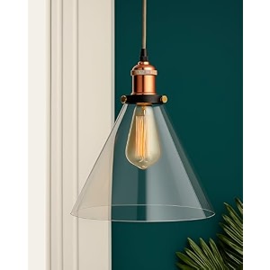 homesake vintage industrial pendant light clear glass shade cone pendant light antique brass finish retro style ceiling lamp for kitchen dining room living room bedroom rose gold cone