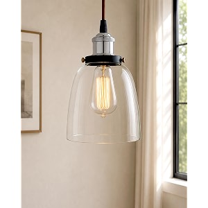 homesake vintage industrial pendant lightclear glass shadebell pendant lightantique nickle finishretro style ceiling lamp for kitchendining roomliving roombedroom silvernickle bell