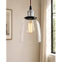 Homesake Vintage Industrial Pendant Light,Clear Glass Shade,Bell Pendant Light,Antique Nickle Finish,Retro Style Ceiling Lamp for Kitchen,Dining Room,Living Room,Bedroom (Silver/Nickle) (Bell)