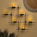 Homesake® Black Scorching Ladder Wall Tealight Holder Set of 2, Six Yellow Votive Candle Holders, Decorative Metal Wall Hanging for Home Decor, Diwali Decor &amp; Festive Lighting, Return Gifts for Pooja