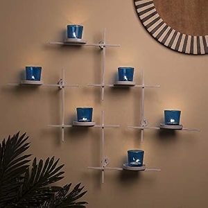 homesake white scorching ladder wall tealight holder set of 2 six blue votive candle holders decorative metal wall hanging for home decor diwali decoration amp festive lighting