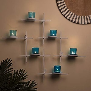 homesake white scorching ladder wall tealight holder set of 2 six turquoise votive candle holders decorative metal wall hanging for home decor diwali decoration amp festive lighting