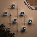 Homesake® White Scorching Ladder Wall Tealight Holder Set of 2, Six Blue Votive Candle Holders, Decorative Metal Wall Hanging for Home Decor, Diwali Decoration &amp; Festive Lighting