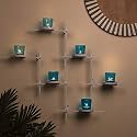 Homesake® White Scorching Ladder Wall Tealight Holder Set of 2, Six Turquoise Votive Candle Holders, Decorative Metal Wall Hanging for Home Decor, Diwali Decoration &amp; Festive Lighting