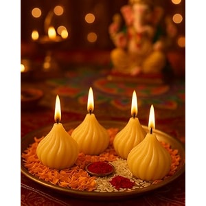 homesake modak shaped scented wax candles 45 cm height scented candle wax set of 4 yellow  diwali gifts for family and friends  festive decor  diwali decoration for home