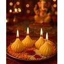 Homesake® Modak Shaped Scented Wax Candles, 4.5 cm Height, Scented Candle Wax, Set of 4, Yellow | Diwali Gifts for Family and Friends | Festive Decor | Diwali Decoration for Home