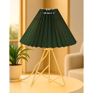 homesake modern table lamp with iron tripod base e27 holder bedroom bedside living room home decor study lamp for desk night lamp warm light gifting pleated fabric shade green
