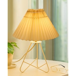 homesake modern table lamp with iron tripod base e27 holder for bedroom bedside living room home decor study lamp for desk night lamp warm light gifting pleated fabric shade hazelnut