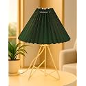 Homesake® Modern Table Lamp with Iron Tripod Base, E27 Holder, Bedroom, Bedside, Living Room, Home Decor, Study Lamp for Desk, Night Lamp, Warm Light, Gifting, Pleated Fabric Shade, (Green)
