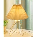 Homesake® Modern Table Lamp with Iron Tripod Base, E27 Holder, for Bedroom, Bedside, Living Room, Home Decor, Study Lamp for Desk, Night Lamp, Warm Light, Gifting, Pleated Fabric Shade, (Hazelnut)