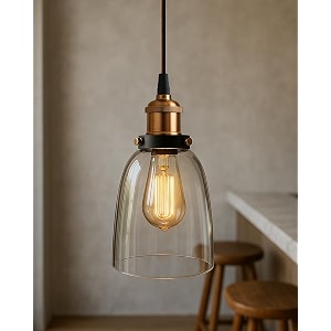 homesakependant light with bell glass shade metal base cap and adjustable textile cord industrial style retro hanging lamps for dining living room rose gold
