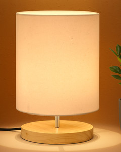homesake pine wood bedside lamp linen shade mini nightstand light khadi cylinder table lamp