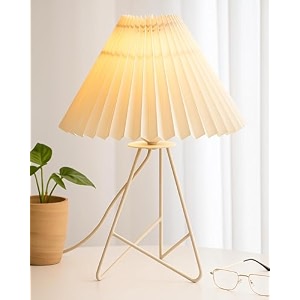 homesake retro down to the wire metal table lamp with fabric shade bedside lamp gift housewarming home living room pleated shade off-white