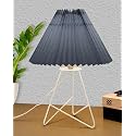 Homesake® Retro Down to the Wire Metal Table Lamp with Fabric Shade, Bedside Lamp Gift Housewarming Home Living Room, Pleated Shade (Grey)
