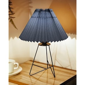 homesake retro matt black down to the wire metal table lamp with fabric shade bedside lamp gift housewarming home living room shade pleated grey