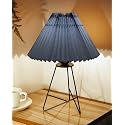 Homesake® Retro Matt Black Down to the Wire Metal Table Lamp with Fabric Shade, Bedside Lamp Gift Housewarming Home Living Room, Shade (Pleated Grey)
