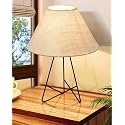 Homesake® Retro Matt Black Down to the Wire Metal Table Lamp with Fabric Shade, Bedside Lamp Gift Housewarming Home Living Room, Shade (Off-White Cone)