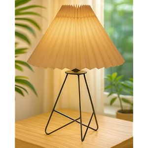 homesake retro matt black table lamp  iron tripod base e27 bulb holder  lamps for bedroom bedside living room study desk warm night lamp light pleated fabric hazelnut