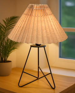 homesake retro matt black table lamp with pleated shade bedside  living room decor night lamp