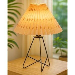 homesake retro matt black table lamp iron tripod base e27 bulb holder lamps for bedroom bedside living room study desk warm night lamp light pleated fabric floral petal
