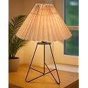Homesake® Retro Matt Black Table Lamp | Iron Tripod Base, E27 Bulb Holder | Lamps for Bedroom, Bedside, Living Room, Study, Desk, Warm Night Lamp, Light, Gift, Pleated Fabric, (Khadi)