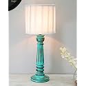 Homesake® Rustic Country Cottage Table Lamp, Antique Turquouise Base, Farmhouse Bedside Desk Lamp for Bedroom, Lamp Living Room & Study, Home Decoration Lamp, Table Light, Fril White Drum Shade