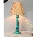 Homesake® Rustic Country Cottage Table Lamp, Antique Turquouise Base, Farmhouse Bedside Desk Lamp for Bedroom, Lamp Living Room &amp; Study, Home Decoration Lamp, Table Light, Peacock Cone Shade