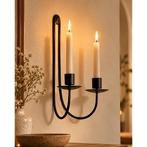 homesake modern double arm wall candle holder for living room black metal wall sconce with dual taper candle holder decorative candle stand for diwali dcor diwali gifts for pooja