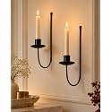 Homesake® Wall Candle Holder Stand for Living Room, Black Metal Wall Sconce with Taper Candle Holder, Diwali Decor Candle Stand for Diwali Lights, Home Décor (Set of 2), Return Gifts for Pooja